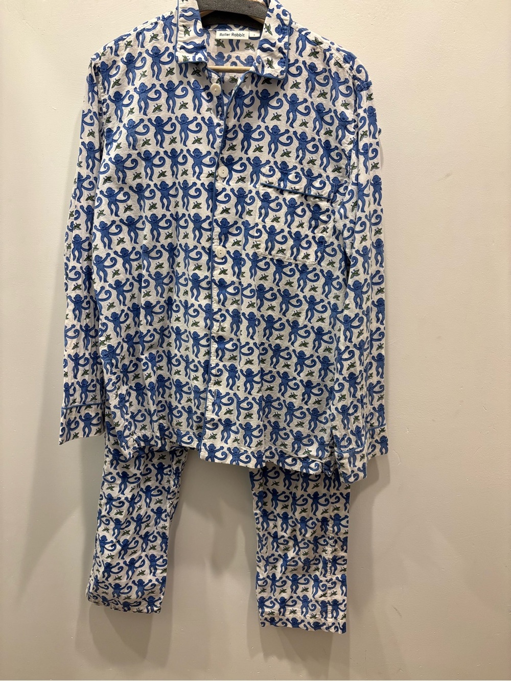 Roller Rabbit Blue and White Monkey Print Pajama Set